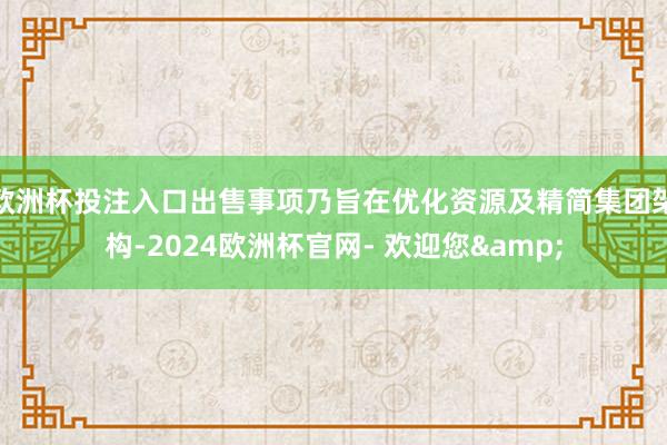 欧洲杯投注入口出售事项乃旨在优化资源及精简集团架构-2024欧洲杯官网- 欢迎您&